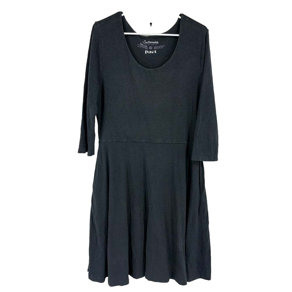 Pact Women 2XL Gem Dress Knee Length Gray Stretch 3/4 Sleeve Minimalist Casual